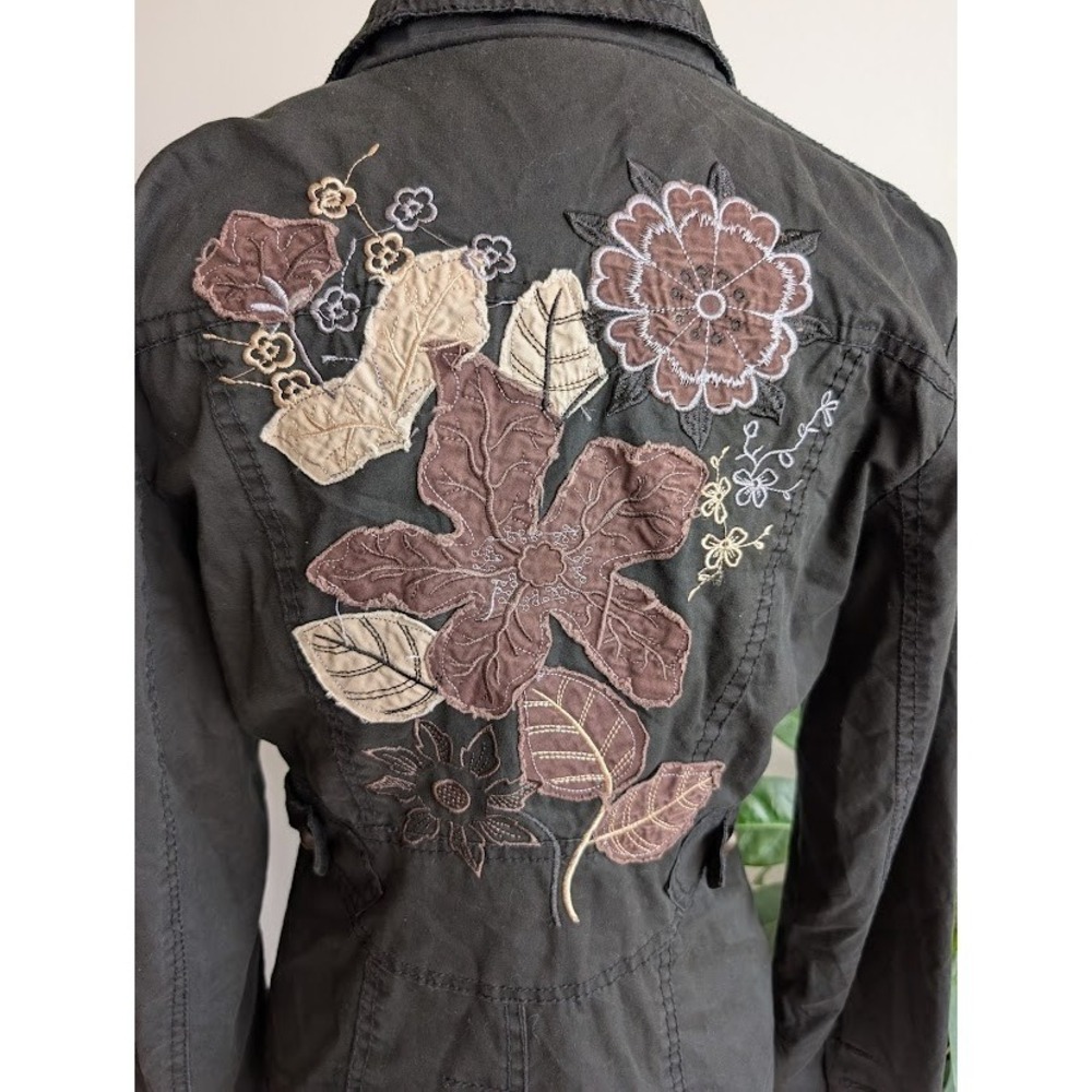 Y2K patchwork jacket blazer 100% cotton XL embroidered floral boho black